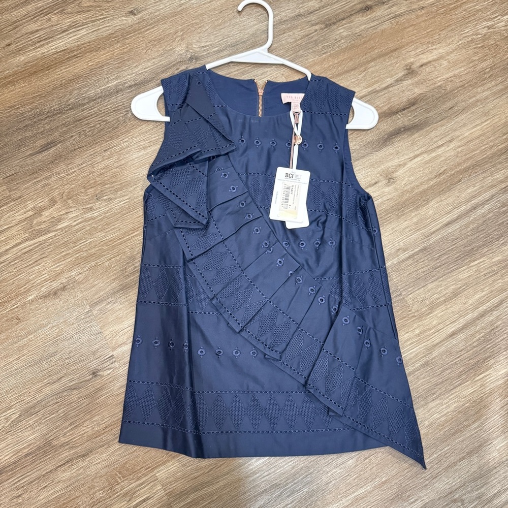 Ted Baker Navy Sleeveless Top with Eyelet Design